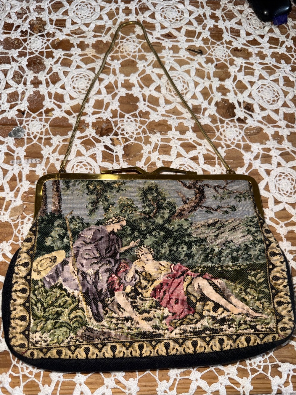 Vintage Tapestry Clutch Purse Women Cotton Multicolor Victorian Formal W Germany